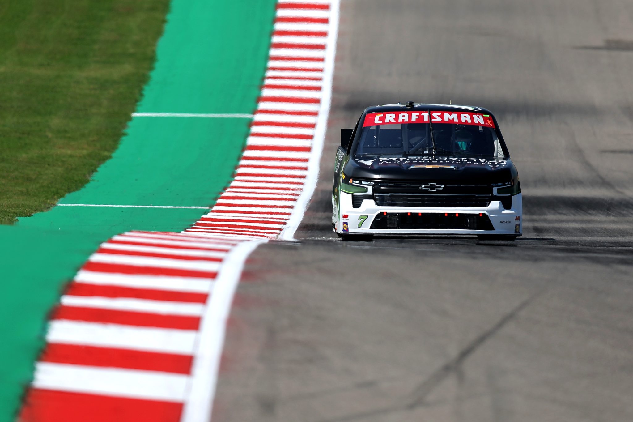 AUSTIN, TEXAS - MARCH 22: Connor Zilisch, driver of the #7 Austin Hatcher Foundation Chevrolet, drives during practice for the NASCAR Craftsman Truck Series XPEL 225 at Circuit of The Americas on March 22, 2024 in Austin, Texas. (Photo by Jonathan Bachman/Getty Images) | Getty Images
