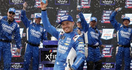 AUSTIN, TEXAS - MARCH 23: Kyle Larson, driver of the #17 HendrickCars.com Chevrolet, celebrates in victory lane after winning the NASCAR Xfinity Series Focused Health 250 at Circuit of The Americas on March 23, 2024 in Austin, Texas. (Photo by Sean Gardner/Getty Images) | Getty Images