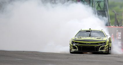 AUSTIN, TEXAS - MARCH 24: William Byron, driver of the #24 RaptorTough.com Chevrolet, celebrates with a burnout after winning the NASCAR Cup Series EchoPark Automotive Grand Prix at Circuit of The Americas on March 24, 2024 in Austin, Texas. (Photo by Jonathan Bachman/Getty Images) | Getty Images