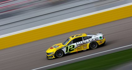 LAS VEGAS, NEVADA - MARCH 02: Ryan Blaney, driver of the #12 Menards/Pennzoil Ford, drives during practice for the NASCAR Cup Series Pennzoil 400 at Las Vegas Motor Speedway on March 02, 2024 in Las Vegas, Nevada. (Photo by Meg Oliphant/Getty Images) | Getty Images