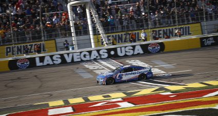 LAS VEGAS, NEVADA - MARCH 03: Kyle Larson, driver of the #5 HendrickCars.com Chevrolet, crosses the finish line to win the NASCAR Cup Series Pennzoil 400 at Las Vegas Motor Speedway on March 03, 2024 in Las Vegas, Nevada. (Photo by Chris Graythen/Getty Images) | Getty Images