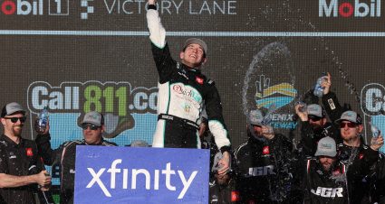 AVONDALE, ARIZONA - MARCH 09: Chandler Smith, driver of the #81 QuickTie Toyota, celebrates in victory lane after winning the NASCAR Xfinity Series Call 811.com Every Dig. Every Time. 200 at Phoenix Raceway on March 09, 2024 in Avondale, Arizona. (Photo by Meg Oliphant/Getty Images) | Getty Images