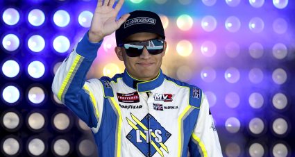 HOMESTEAD, FLORIDA - OCTOBER 21: Memphis Villarreal, driver of the #33 Laredo Trailer Supply Ford, waves to fans as he walks onstage during driver intros prior to the Kevin Harvick at Homestead-Miami Speedway on October 21, 2023 in Homestead, Florida. (Photo by James Gilbert/Getty Images) | Getty Images
