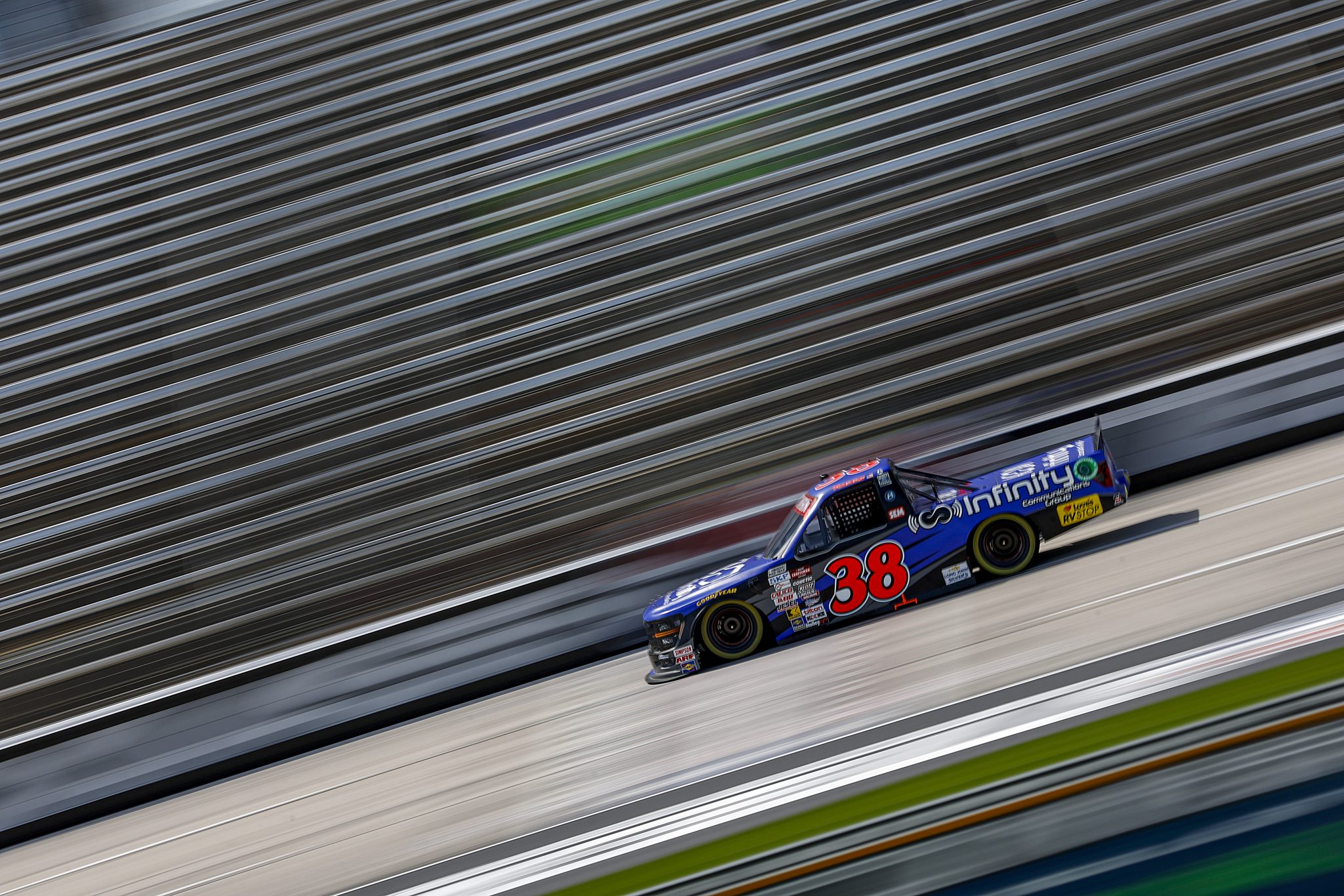 FORT WORTH, TEXAS - APRIL 12: Layne Riggs, driver of the #38 Infinity Communications Group Ford, drives during practice for the NASCAR Craftsman Truck Series SpeedyCash.com 250 at Texas Motor Speedway on April 12, 2024 in Fort Worth, Texas. (Photo by Sean Gardner/Getty Images) | Getty Images