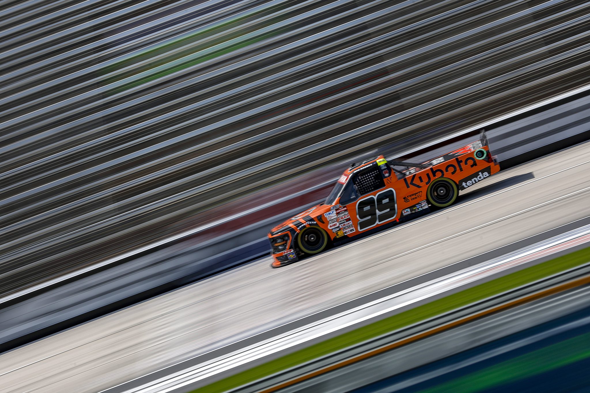 FORT WORTH, TEXAS - APRIL 12: Ben Rhodes, driver of the #99 Kubota Ford, drives during practice for the NASCAR Craftsman Truck Series SpeedyCash.com 250 at Texas Motor Speedway on April 12, 2024 in Fort Worth, Texas. (Photo by Sean Gardner/Getty Images) | Getty Images