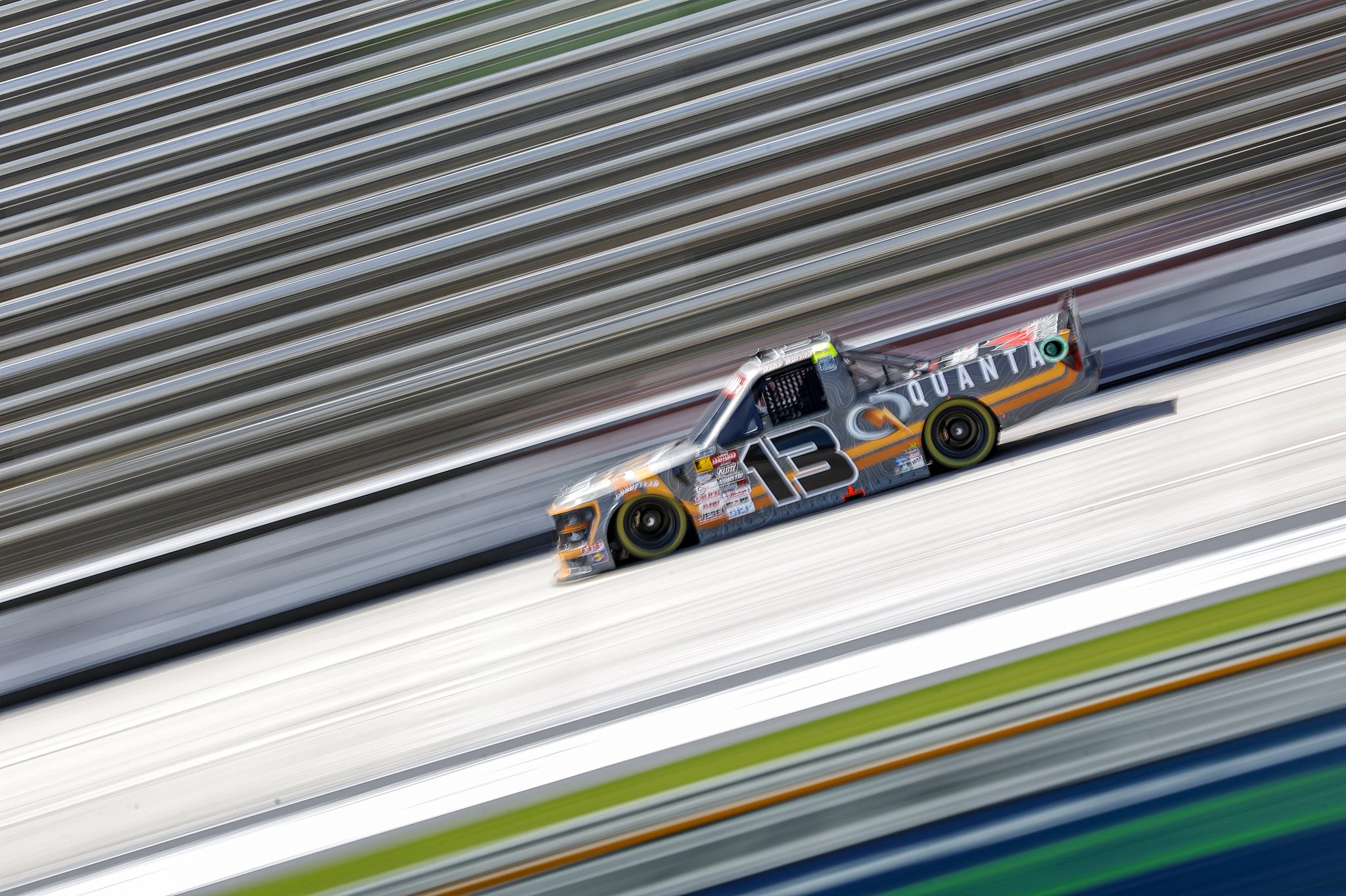 FORT WORTH, TEXAS - APRIL 12: Jake Garcia, driver of the #13 Quanta Services Ford, drives during practice for the NASCAR Craftsman Truck Series SpeedyCash.com 250 at Texas Motor Speedway on April 12, 2024 in Fort Worth, Texas. (Photo by Sean Gardner/Getty Images) | Getty Images