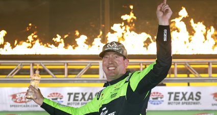 FORT WORTH, TEXAS - APRIL 12: Kyle Busch, driver of the #7 Realtree Chevrolet, celebrates in victory lane after winning the NASCAR Craftsman Truck Series SpeedyCash.com 250 at Texas Motor Speedway on April 12, 2024 in Fort Worth, Texas. (Photo by Chris Graythen/Getty Images) | Getty Images