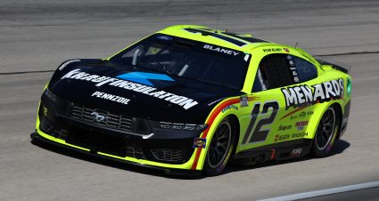 FORT WORTH, TEXAS - APRIL 13: Ryan Blaney, driver of the #12 Menards/Knauf Insulation Ford, drives during qualifying for the NASCAR Cup Series AutoTrader EchoPark Automotive 400 at Texas Motor Speedway on April 13, 2024 in Fort Worth, Texas. (Photo by Jared C. Tilton/Getty Images) | Getty Images