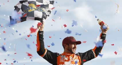 FORT WORTH, TEXAS - APRIL 14: Chase Elliott, driver of the #9 Hooters Chevrolet, celebrates in victory lane after winning the NASCAR Cup Series AutoTrader EchoPark Automotive 400 at Texas Motor Speedway on April 14, 2024 in Fort Worth, Texas. (Photo by Sean Gardner/Getty Images) | Getty Images