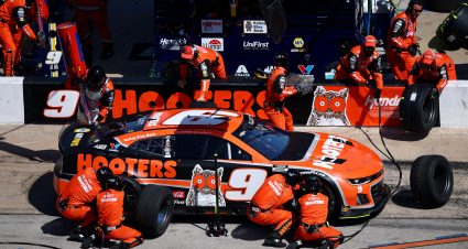 FORT WORTH, TEXAS - APRIL 14: Chase Elliott, driver of the #9 Hooters Chevrolet, pits during the NASCAR Cup Series AutoTrader EchoPark Automotive 400 at Texas Motor Speedway on April 14, 2024 in Fort Worth, Texas. (Photo by Jared C. Tilton/Getty Images) | Getty Images