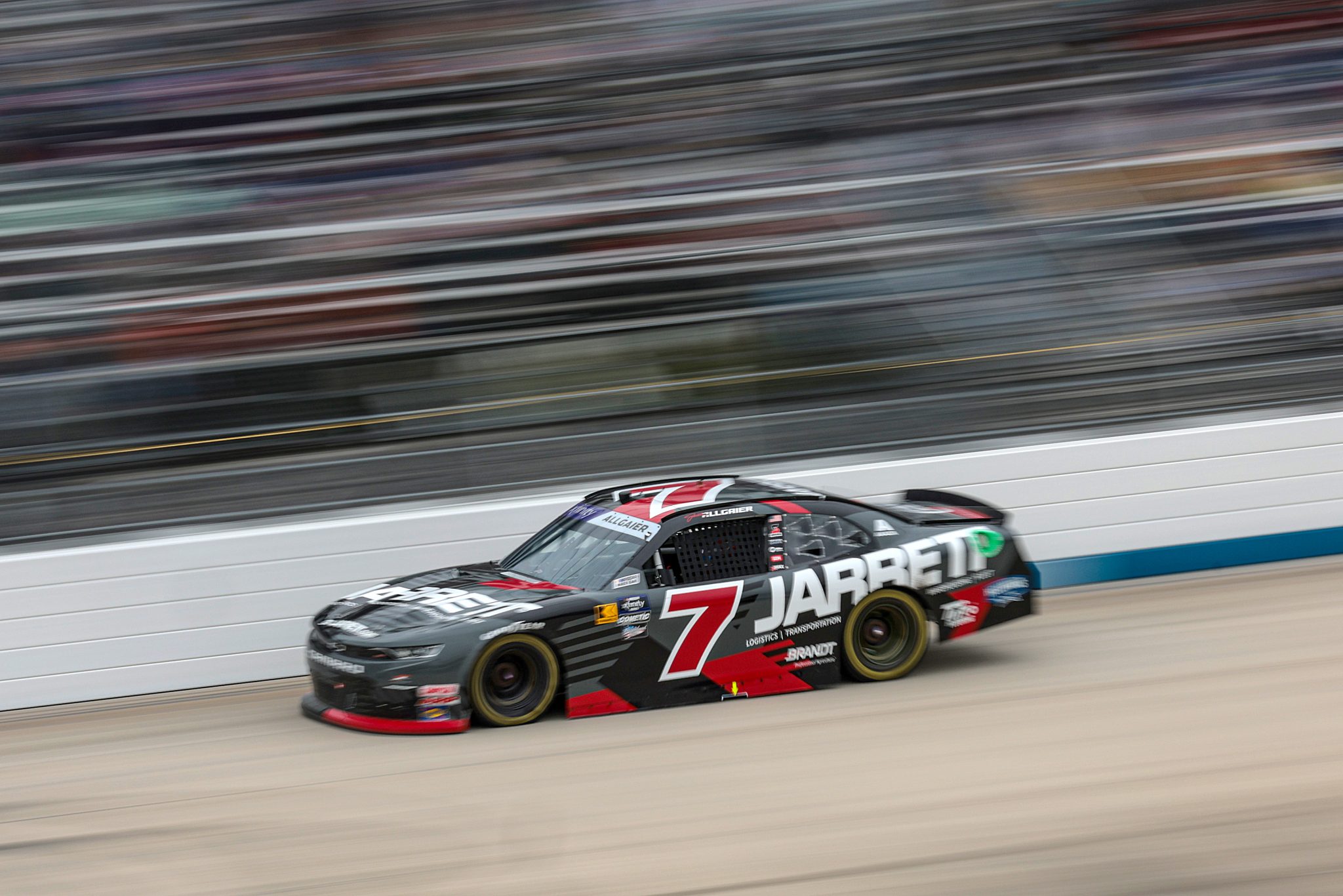 DOVER, DELAWARE - APRIL 27: Justin Allgaier, driver of the #7 Jarrett Logistics Chevrolet, drives during the NASCAR Xfinity Series BetRivers 200 at Dover International Speedway on April 27, 2024 in Dover, Delaware. (Photo by James Gilbert/Getty Images) | Getty Images