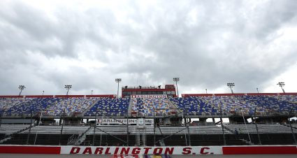DARLINGTON, SOUTH CAROLINA - MAY 10: A general view of the grandstands during weather delayed practice for the NASCAR Xfinity Series Crown Royal Purple Bag Project 200 at Darlington Raceway on May 10, 2024 in Darlington, South Carolina. (Photo by Meg Oliphant/Getty Images) | Getty Images