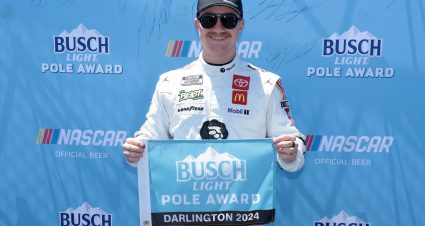 DARLINGTON, SOUTH CAROLINA - MAY 11: Tyler Reddick, driver of the #45 MoneyLion Toyota, poses for photos after winning the pole award during qualifying for the the NASCAR Cup Series Goodyear 400 at Darlington Raceway on May 11, 2024 in Darlington, South Carolina. (Photo by James Gilbert/Getty Images) | Getty Images