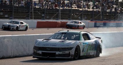 DARLINGTON, SOUTH CAROLINA - MAY 12: Chris Buescher, driver of the #17 Fifth Third Bank Ford, exits the track after an on-track incident during the NASCAR Cup Series Goodyear 400 at Darlington Raceway on May 12, 2024 in Darlington, South Carolina. (Photo by James Gilbert/Getty Images) | Getty Images