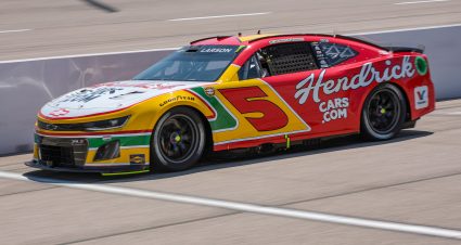 Kyle Larson’s 2024 #5 HendrickCars.com Throwback Chevrolet paint scheme.