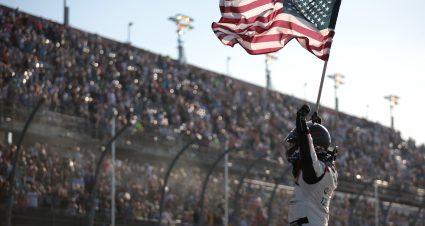 DARLINGTON, SOUTH CAROLINA - MAY 12: Brad Keselowski, driver of the #6 Castrol Ford, celebrates with the American flag after winning the NASCAR Cup Series Goodyear 400 at Darlington Raceway on May 12, 2024 in Darlington, South Carolina. (Photo by James Gilbert/Getty Images) | Getty Images