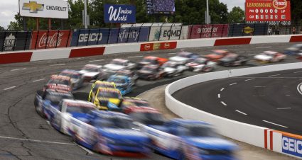 NORTH WILKESBORO, NORTH CAROLINA - MAY 20: A general view of racing during the NASCAR Craftsman Truck Series Tyson 250 at North Wilkesboro Speedway on May 20, 2023 in North Wilkesboro, North Carolina. (Photo by Sean Gardner/Getty Images) | Getty Images