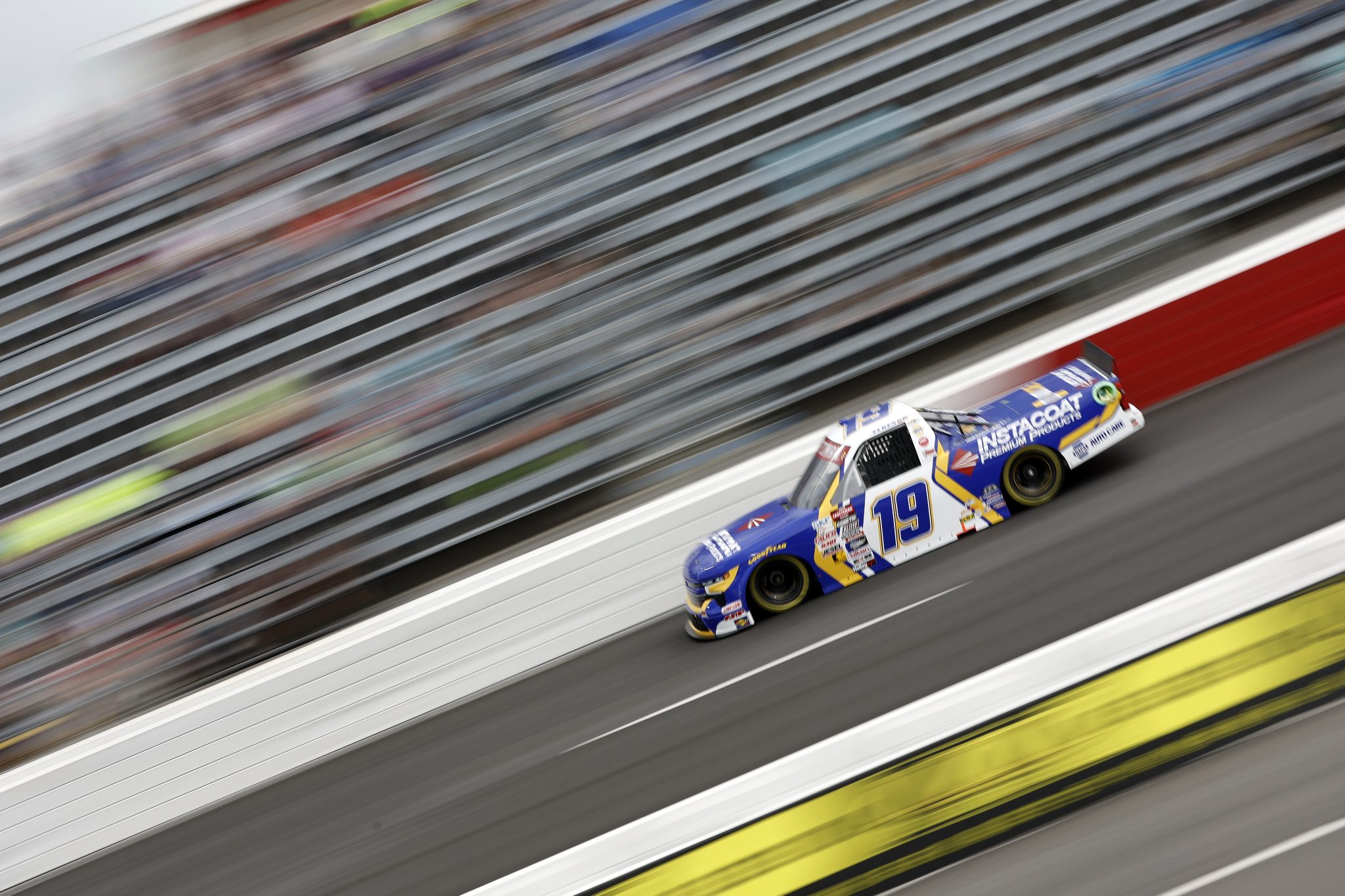 NORTH WILKESBORO, NORTH CAROLINA - MAY 17: Christian Eckes, driver of the #19 Instacoat Premium Products Chevrolet, drives during practice for the NASCAR Craftsman Truck Series Wright Brand 250 at North Wilkesboro Speedway on May 17, 2024 in North Wilkesboro, North Carolina. (Photo by Sean Gardner/Getty Images) | Getty Images