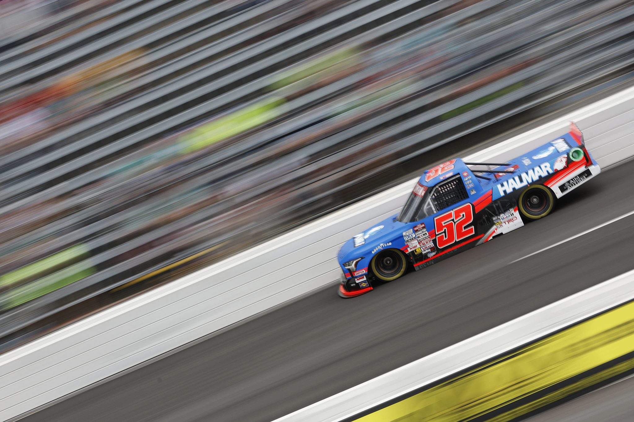 NORTH WILKESBORO, NORTH CAROLINA - MAY 17: Stewart Friesen, driver of the #52 Halmar International Toyota, drives during practice for the NASCAR Craftsman Truck Series Wright Brand 250 at North Wilkesboro Speedway on May 17, 2024 in North Wilkesboro, North Carolina. (Photo by Sean Gardner/Getty Images) | Getty Images