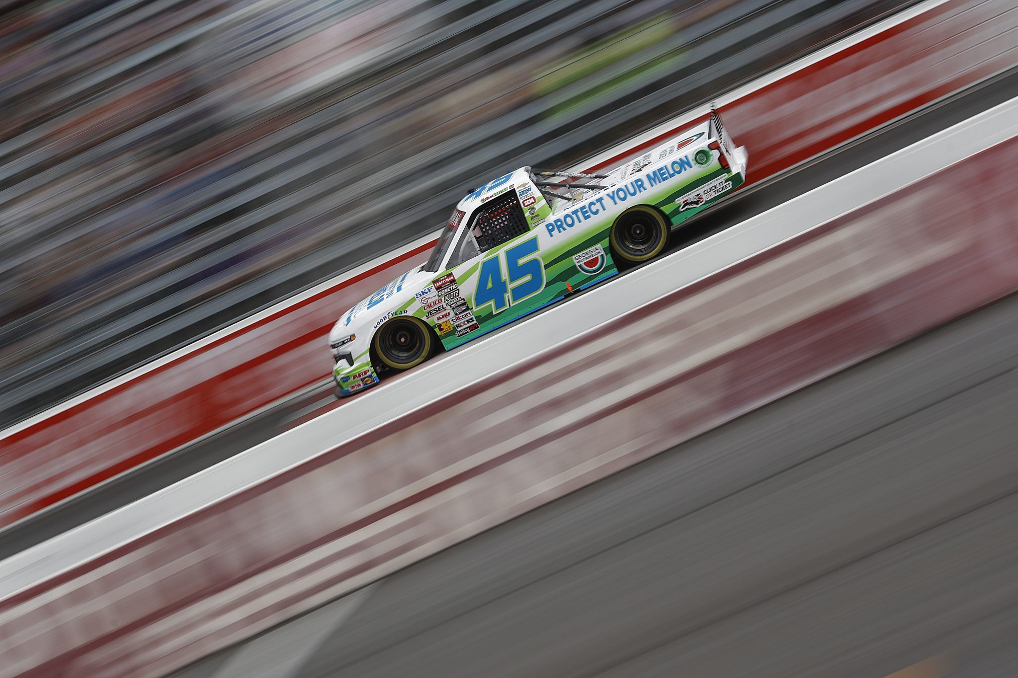NORTH WILKESBORO, NORTH CAROLINA - MAY 17: Ross Chastain, driver of the #45 NC Governor's Hwy Safety Program Chevrolet, drives during practice for the NASCAR Craftsman Truck Series Wright Brand 250 at North Wilkesboro Speedway on May 17, 2024 in North Wilkesboro, North Carolina. (Photo by Sean Gardner/Getty Images) | Getty Images