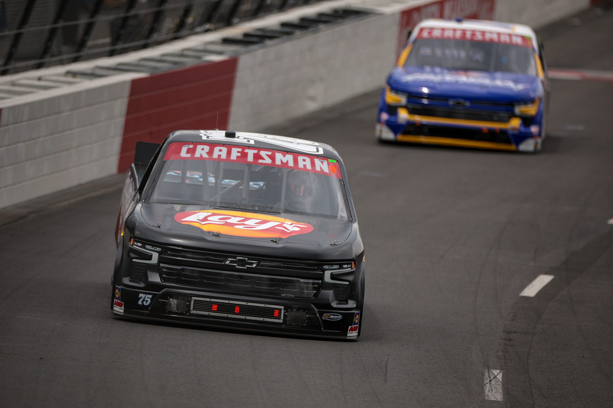 NORTH WILKESBORO, NORTH CAROLINA - MAY 18: Stefan Parsons, driver of the #75 Food Country USA Chevrolet, drives during the NASCAR Craftsman Truck Series Wright Brand 250 at North Wilkesboro Speedway on May 18, 2024 in North Wilkesboro, North Carolina. (Photo by James Gilbert/Getty Images) | Getty Images