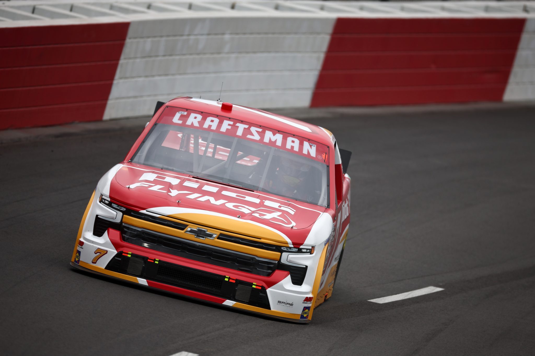 NORTH WILKESBORO, NORTH CAROLINA - MAY 17: Sammy Smith, driver of the #7 Pilot Flying J Chevrolet, drives during practice for the NASCAR Craftsman Truck Series Wright Brand 250 at North Wilkesboro Speedway on May 17, 2024 in North Wilkesboro, North Carolina. (Photo by Jared C. Tilton/Getty Images) | Getty Images
