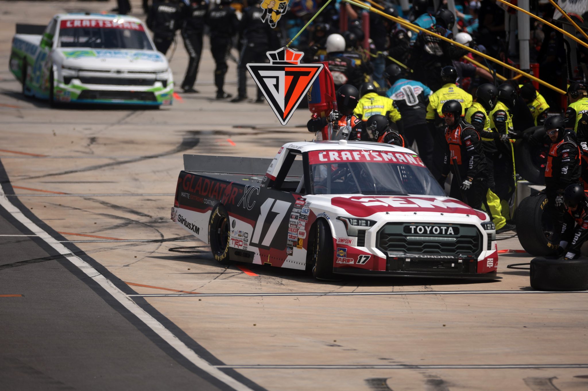NORTH WILKESBORO, NORTH CAROLINA - MAY 19: Taylor Gray, driver of the #17 SEM Products Toyota, pits during the NASCAR Craftsman Truck Series Wright Brand 250 at North Wilkesboro Speedway on May 19, 2024 in North Wilkesboro, North Carolina. (Photo by James Gilbert/Getty Images) | Getty Images