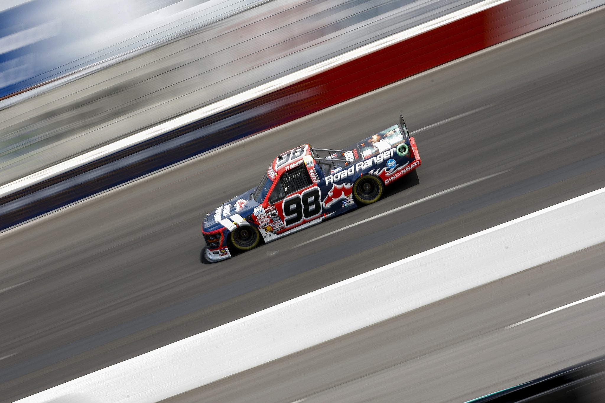 NORTH WILKESBORO, NORTH CAROLINA - MAY 19: Ty Majeski, driver of the #98 Road Ranger Ford, drives during the NASCAR Craftsman Truck Series Wright Brand 250 at North Wilkesboro Speedway on May 19, 2024 in North Wilkesboro, North Carolina. (Photo by Sean Gardner/Getty Images) | Getty Images
