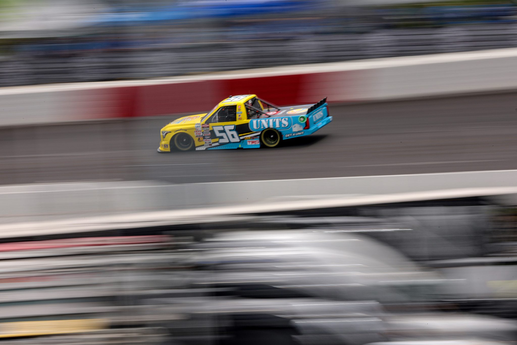 NORTH WILKESBORO, NORTH CAROLINA - MAY 19: Timmy Hill, driver of the #56 Coble Enterprises/UNITS Toyota, drives during the NASCAR Craftsman Truck Series Wright Brand 250 at North Wilkesboro Speedway on May 19, 2024 in North Wilkesboro, North Carolina. (Photo by James Gilbert/Getty Images) | Getty Images