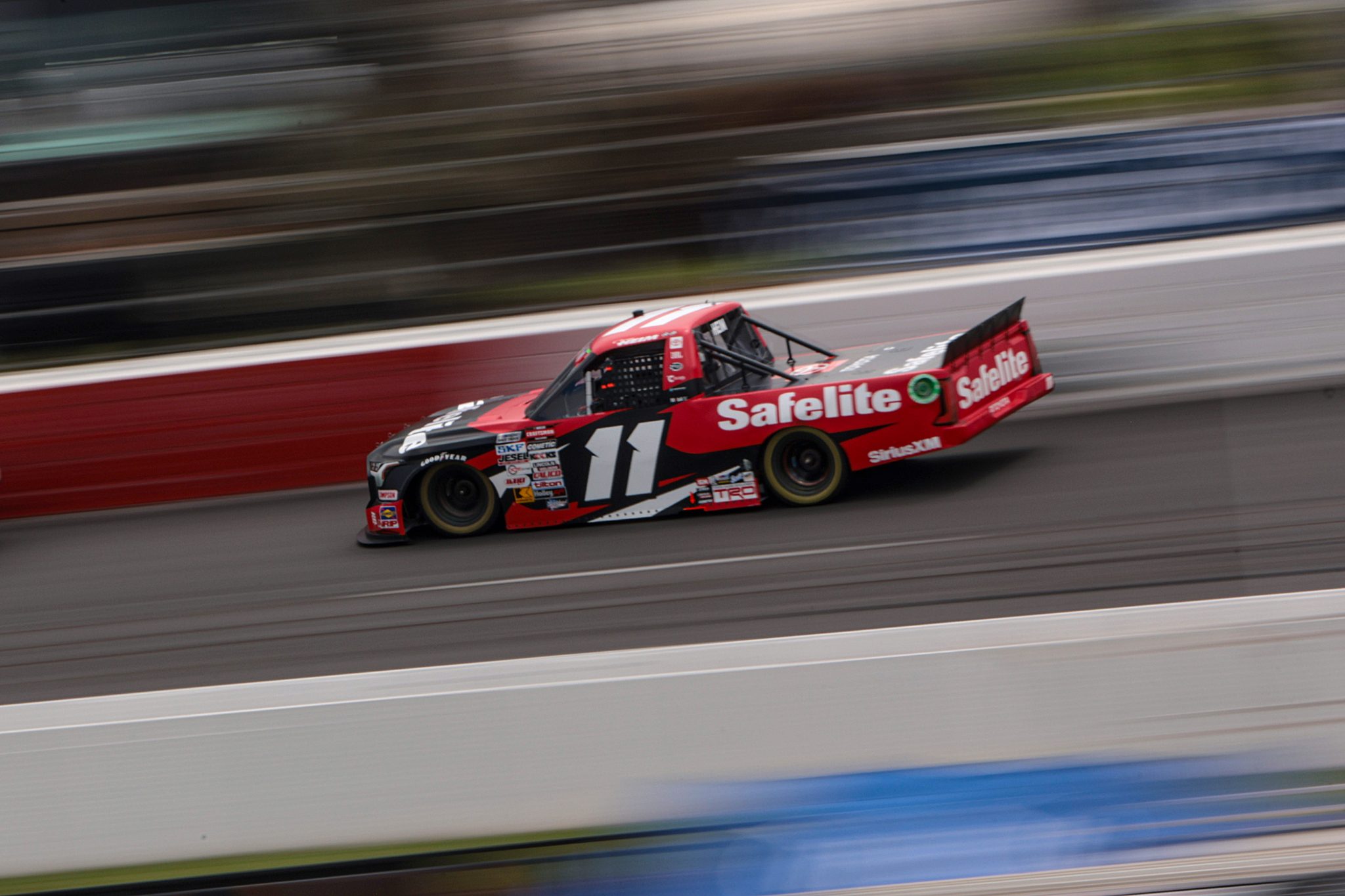 NORTH WILKESBORO, NORTH CAROLINA - MAY 19: Corey Heim, driver of the #11 Safelite Toyota, drives during the NASCAR Craftsman Truck Series Wright Brand 250 at North Wilkesboro Speedway on May 19, 2024 in North Wilkesboro, North Carolina. (Photo by James Gilbert/Getty Images) | Getty Images