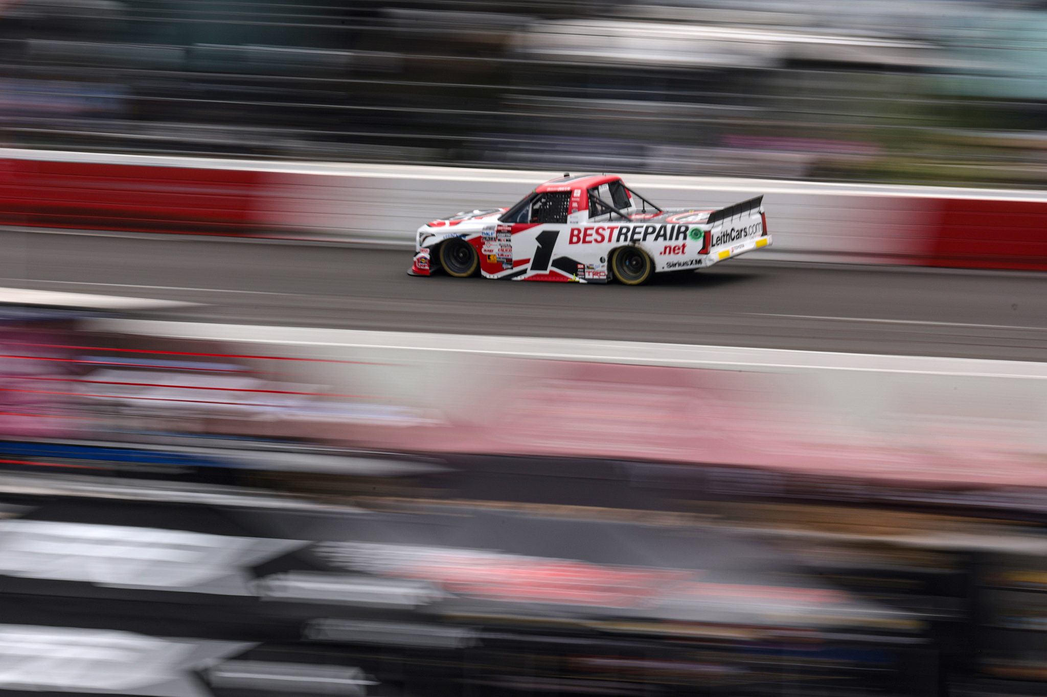 NORTH WILKESBORO, NORTH CAROLINA - MAY 19: Brenden Queen, driver of the #1 Best Repair Company Toyota, drives during the NASCAR Craftsman Truck Series Wright Brand 250 at North Wilkesboro Speedway on May 19, 2024 in North Wilkesboro, North Carolina. (Photo by James Gilbert/Getty Images) | Getty Images