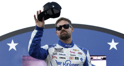 NORTH WILKESBORO, NORTH CAROLINA - MAY 19: Ricky Stenhouse Jr., driver of the #47 Kroger Health/Icy Hot Chevrolet, waves to fans as he walks onstage during driver intros prior to the NASCAR Cup Series All-Star Race at North Wilkesboro Speedway on May 19, 2024 in North Wilkesboro, North Carolina. (Photo by Sean Gardner/Getty Images) | Getty Images