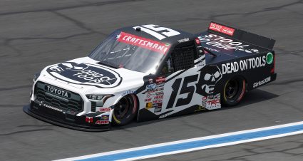 CONCORD, NORTH CAROLINA - MAY 24: Tanner Gray, driver of the #15 Dead On Tools Toyota, drives during qualifying for the NASCAR Craftsman Truck Series North Carolina Education Lottery 200 at Charlotte Motor Speedway on May 24, 2024 in Concord, North Carolina. (Photo by Jared C. Tilton/Getty Images) | Getty Images