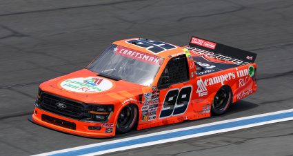 CONCORD, NORTH CAROLINA - MAY 24: Ben Rhodes, driver of the #99 Campers Inn RV Ford, drives during qualifying for the NASCAR Craftsman Truck Series North Carolina Education Lottery 200 at Charlotte Motor Speedway on May 24, 2024 in Concord, North Carolina. (Photo by Jared C. Tilton/Getty Images) | Getty Images
