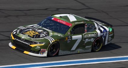 Justin Allgaier’s 2024 #7 Hellmann’s/Round Canopy Team Chevrolet paint scheme.