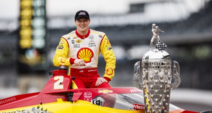 INDIANAPOLIS, INDIANA - MAY 27: Josef Newgarden, driver of the #2 Shell Powering Progress Team Penske, poses for a photo during the 108th Indianapolis 500 champion's portraits at Indianapolis Motor Speedway on May 27, 2024 in Indianapolis, Indiana. (Photo by James Gilbert/Getty Images) | Getty Images