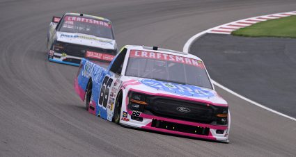 MADISON, ILLINOIS - MAY 31: Luke Fenhaus, driver of the #66 Soda Sense Ford, drives during practice for the NASCAR Craftsman Truck Series Toyota 200 at WWT Raceway on May 31, 2024 in Madison, Illinois. (Photo by Logan Riely/Getty Images) | Getty Images