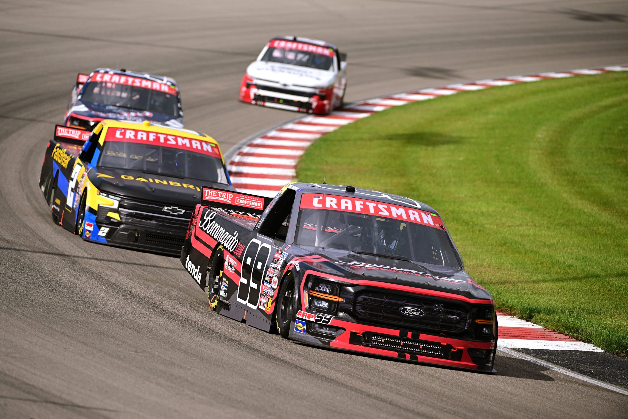 MADISON, ILLINOIS - JUNE 01: Ben Rhodes, driver of the #99 Bommarito Automotive Group Ford, drives during the NASCAR Craftsman Truck Series Toyota 200 at WWT Raceway on June 01, 2024 in Madison, Illinois. (Photo by Logan Riely/Getty Images) | Getty Images