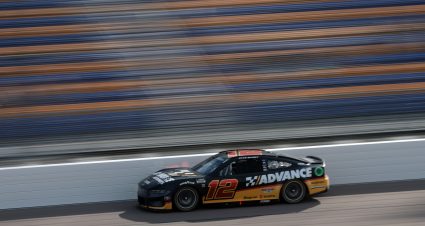 NEWTON, IOWA - JUNE 14: Ryan Blaney, driver of the #12 Advance Auto Parts Ford, drives during practice for the NASCAR Cup Series Iowa Corn 350 at Iowa Speedway on June 14, 2024 in Newton, Iowa.  (Photo by James Gilbert/Getty Images) | Getty Images