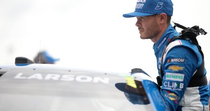 NEWTON, IOWA - JUNE 15: Kyle Larson, driver of the #5 HendrickCars.com Chevrolet, looks on during the NASCAR Xfinity Series Hy-Vee Perks 250 at Iowa Speedway on June 15, 2024 in Newton, Iowa. (Photo by James Gilbert/Getty Images) | Getty Images