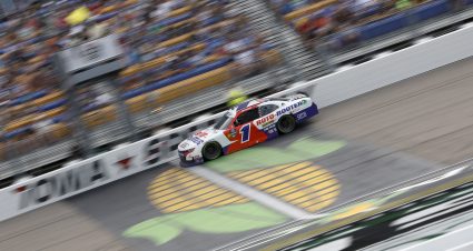 NEWTON, IOWA - JUNE 15: Sam Mayer, driver of the #1 Roto-Rooter Chevrolet, crosses the finish line to win during the NASCAR Xfinity Series Hy-Vee Perks 250 at Iowa Speedway on June 15, 2024 in Newton, Iowa. (Photo by Sean Gardner/Getty Images) | Getty Images