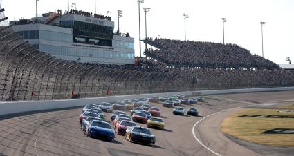 NEWTON, IOWA - JUNE 16: Kyle Larson, driver of the #5 HendrickCars.com Chevrolet, leads the field during the NASCAR Cup Series Iowa Corn 350 at Iowa Speedway on June 16, 2024 in Newton, Iowa. (Photo by James Gilbert/Getty Images) | Getty Images