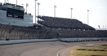 NEWTON, IOWA - JUNE 16: Kyle Larson, driver of the #5 HendrickCars.com Chevrolet, leads the field to the green flag to start the during the NASCAR Cup Series Iowa Corn 350 at Iowa Speedway on June 16, 2024 in Newton, Iowa. (Photo by James Gilbert/Getty Images) | Getty Images