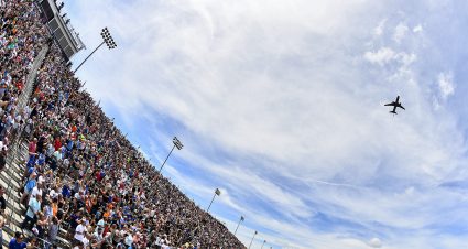 MADISON, ILLINOIS - JUNE 02:  A general view of the 22nd Air Refueling Wing as they flyover prior to the NASCAR Cup Series Enjoy Illinois 300 at WWT Raceway on June 02, 2024 in Madison, Illinois. (Photo by Logan Riely/Getty Images) | Getty Images