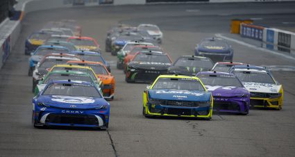 LOUDON, NEW HAMPSHIRE - JUNE 23: Tyler Reddick, driver of the #45 SiriusXM Toyota, and Ryan Blaney, driver of the #12 Menards/Dutch Boy Ford, race during the NASCAR Cup Series USA Today 301 at New Hampshire Motor Speedway on June 23, 2024 in Loudon, New Hampshire. (Photo by Sean Gardner/Getty Images) | Getty Images