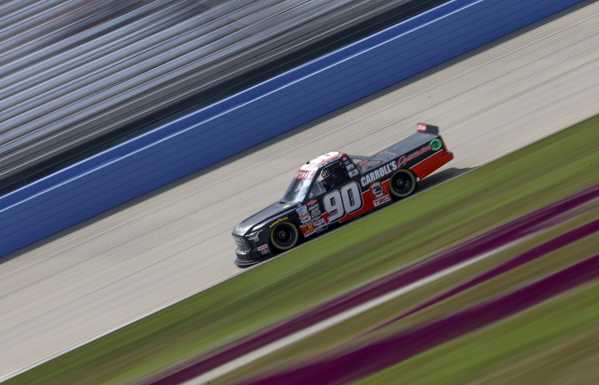 LEBANON, TENNESSEE - JUNE 28: Justin truckroll, driver of the #90 truckroll's Automotive/Duratain Toyota, drives during practice for the NAStruck Craftsman Truck Series Rackley Roofing 200 at Nashville Superspeedway on June 28, 2024 in Lebanon, Tennessee. (Photo by Sean Gardner/Getty Images) | Getty Images