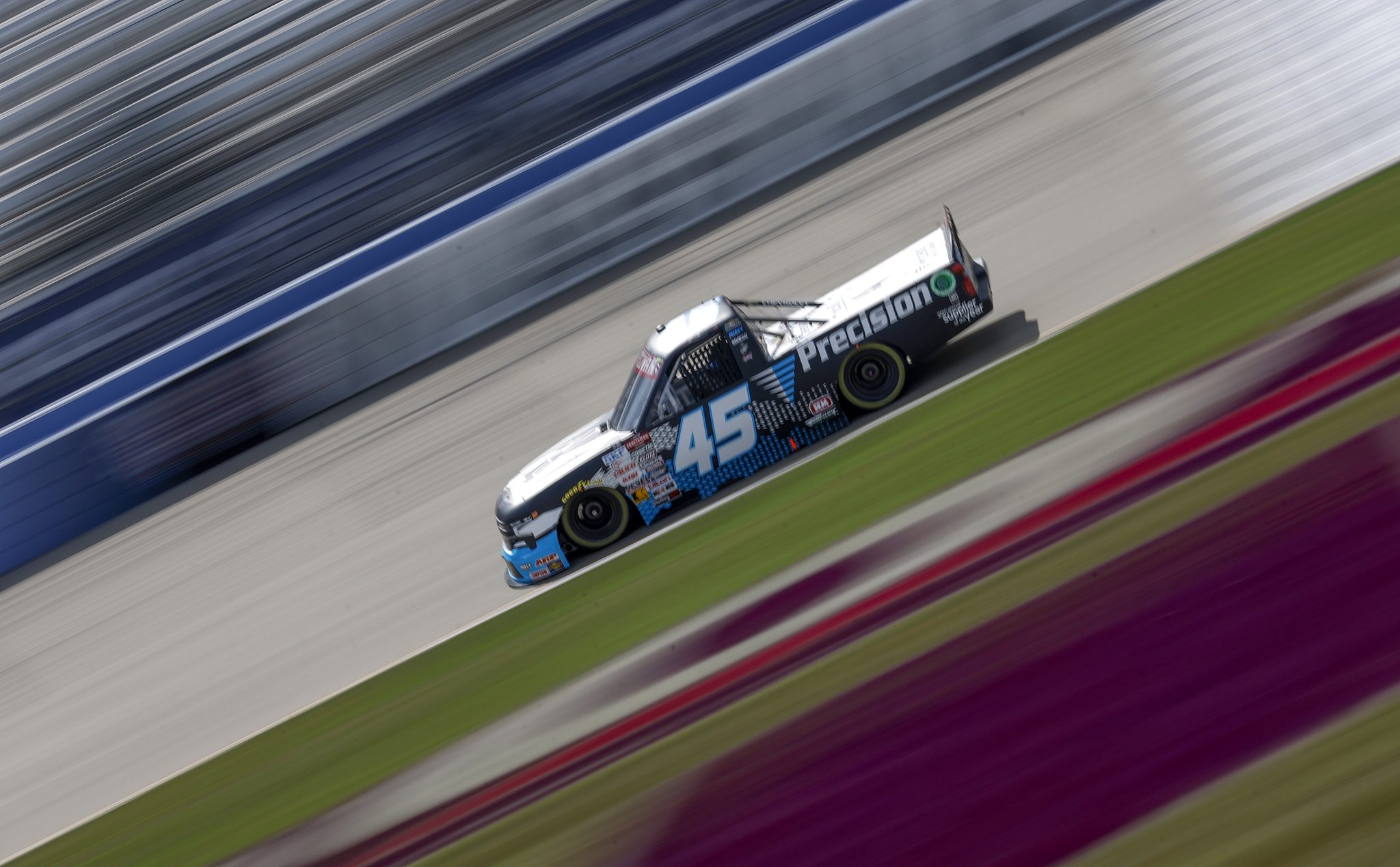 LEBANON, TENNESSEE - JUNE 28: Kaden Honeycutt, driver of the #45 AutoVentive/Precision Chevrolet, drives during practice for the NAStruck Craftsman Truck Series Rackley Roofing 200 at Nashville Superspeedway on June 28, 2024 in Lebanon, Tennessee. (Photo by Sean Gardner/Getty Images) | Getty Images