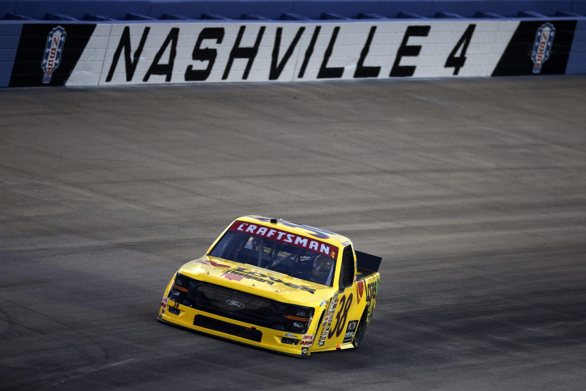 LEBANON, TENNESSEE - JUNE 28: Layne Riggs, driver of the #38 Love's Travel Stops Ford, drives during the NASCAR Craftsman Truck Series Rackley Roofing 200 at Nashville Superspeedway on June 28, 2024 in Lebanon, Tennessee. (Photo by Sean Gardner/Getty Images) | Getty Images
