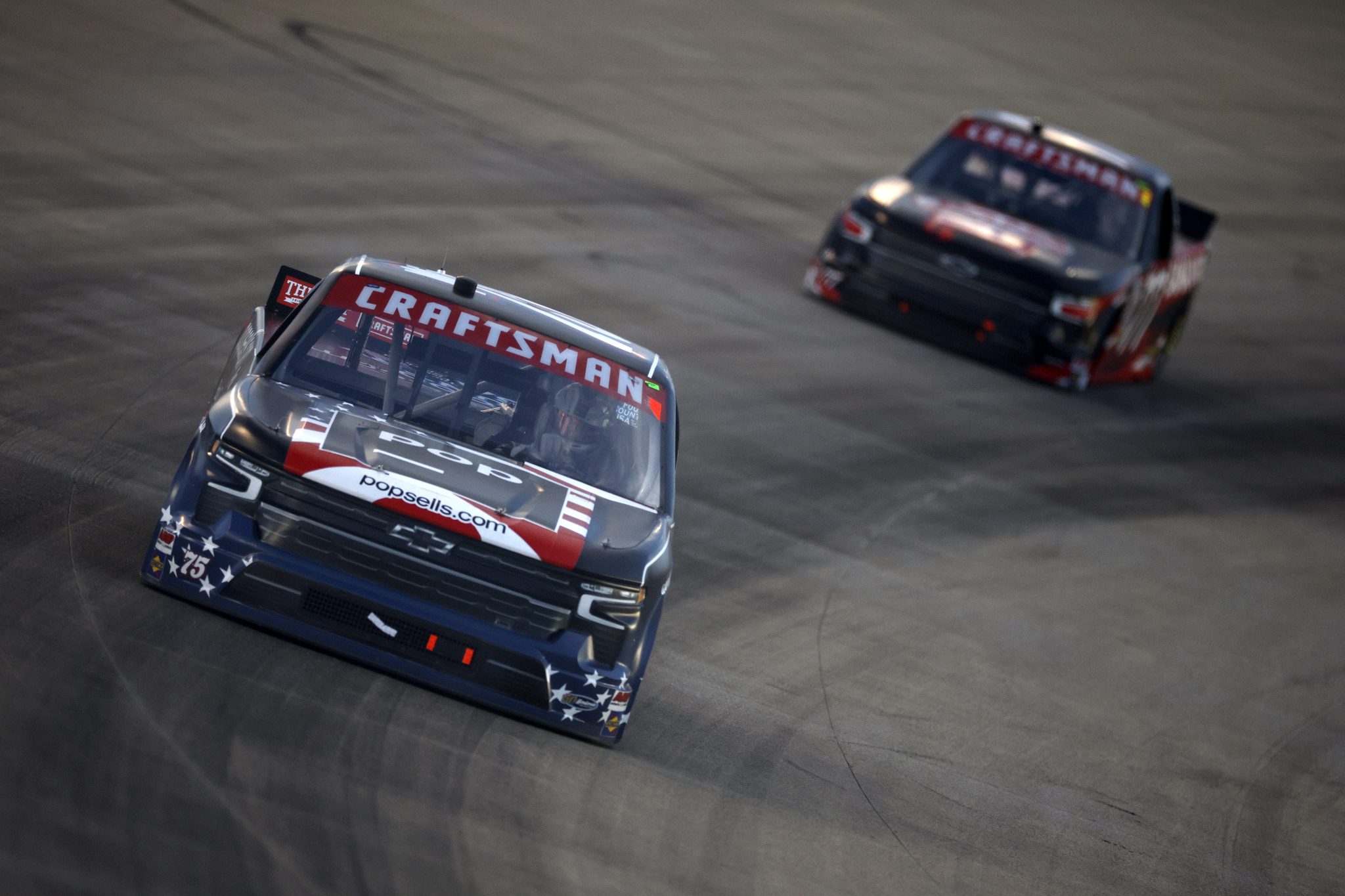 LEBANON, TENNESSEE - JUNE 28: Stefan Parsons, driver of the #75 Popsells.com Chevrolet, drives during the NASCAR Craftsman Truck Series Rackley Roofing 200 at Nashville Superspeedway on June 28, 2024 in Lebanon, Tennessee. (Photo by Sean Gardner/Getty Images) | Getty Images