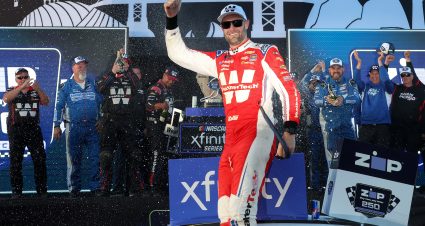 SONOMA, CALIFORNIA - JUNE 08: Shane Van Gisbergen, driver of the #97 WeatherTech Chevrolet, celebrates in victory lane after winning the NASCAR Xfinity Series Zip Buy Now, Pay Later 250 at Sonoma Raceway on June 08, 2024 in Sonoma, California. (Photo by Meg Oliphant/Getty Images) | Getty Images